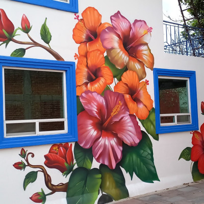 Mural de graffiti en Puebla - murales, flores 