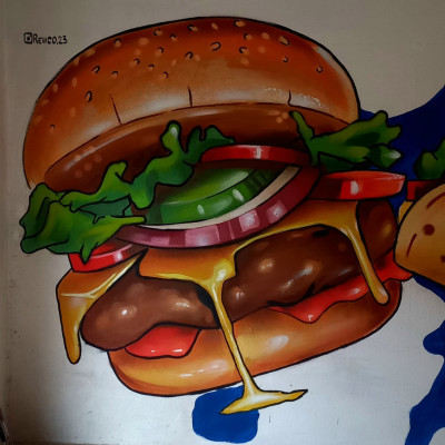 Mural de graffiti en Puebla - comida, rotulos