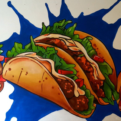 Mural de graffiti en Puebla - comida, rotulos